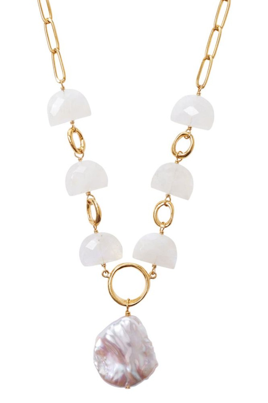 Jewelry CHAN LUU INC. | Chan Luu Pearl Luna Necklace In Yellow Gold Moonstone