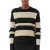 Sweaters ATM AnthonyThomas Melillo | Atm Viscose Varigated Stripe Sweater In Linen-Black