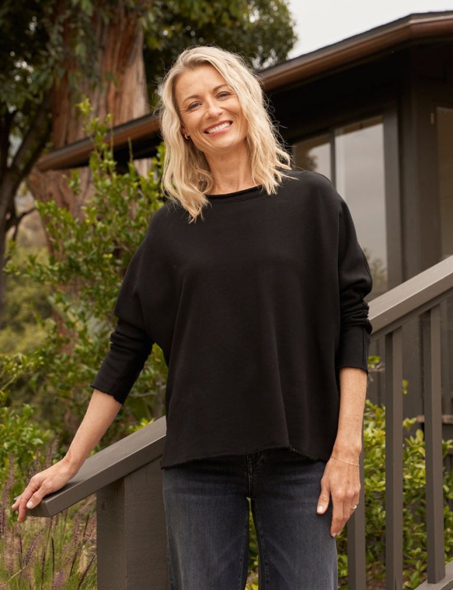 Tops Frank & Eileen | Frank & Eileen Anna Long Sleeve Fleece Capelet In Black