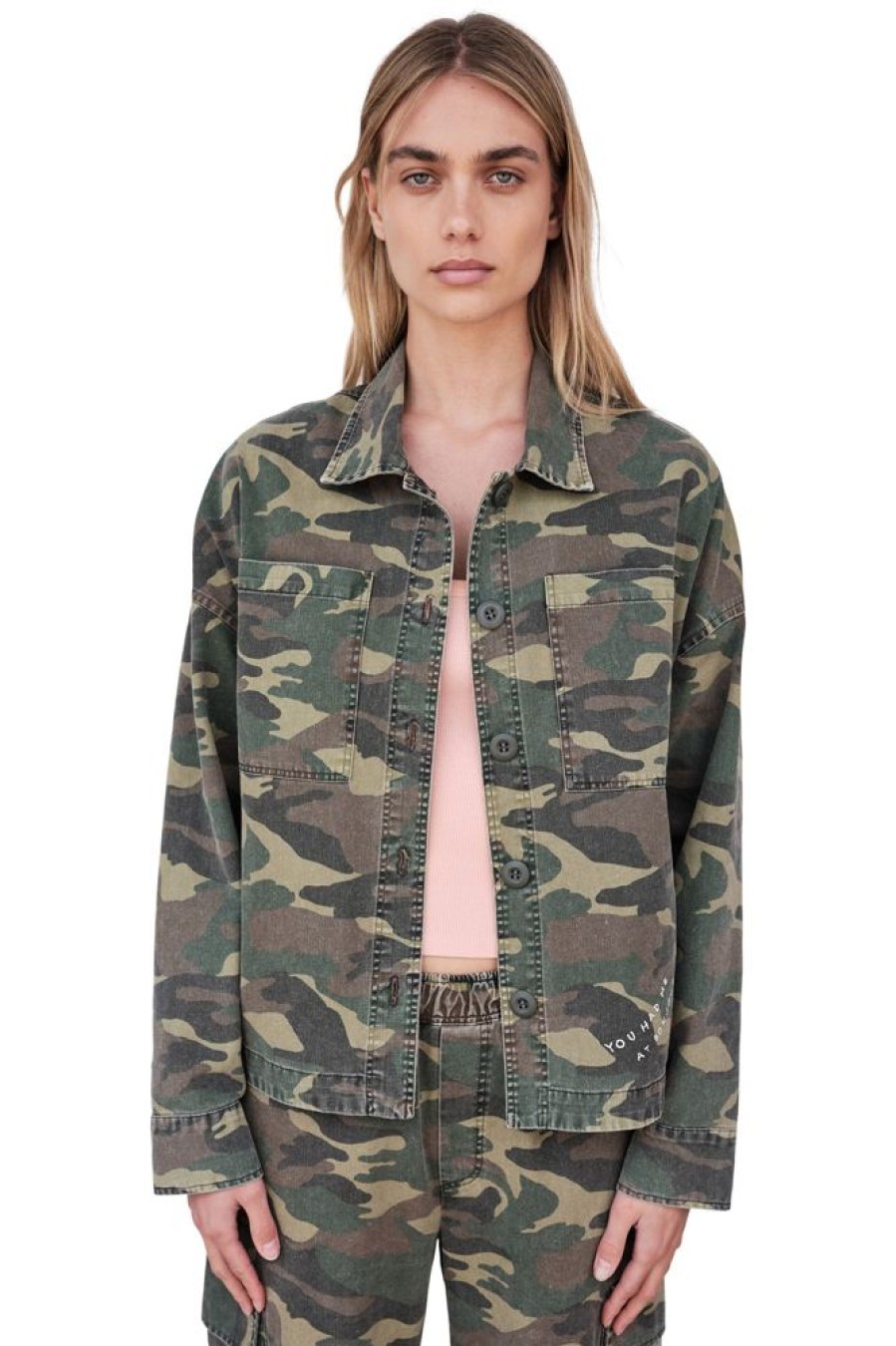 Blazers & Outerwear SUNDRY | Sundry Camo Cropped Button Down Jacket In Hazel