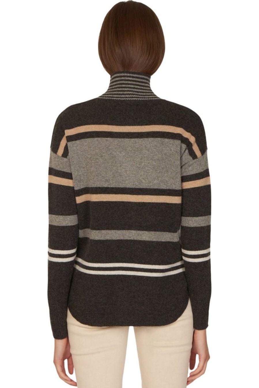 Sweaters AUTUMN CASHMERE | Autumn Cashmere Striped Mock W/ Shirttail In Pepper Combo