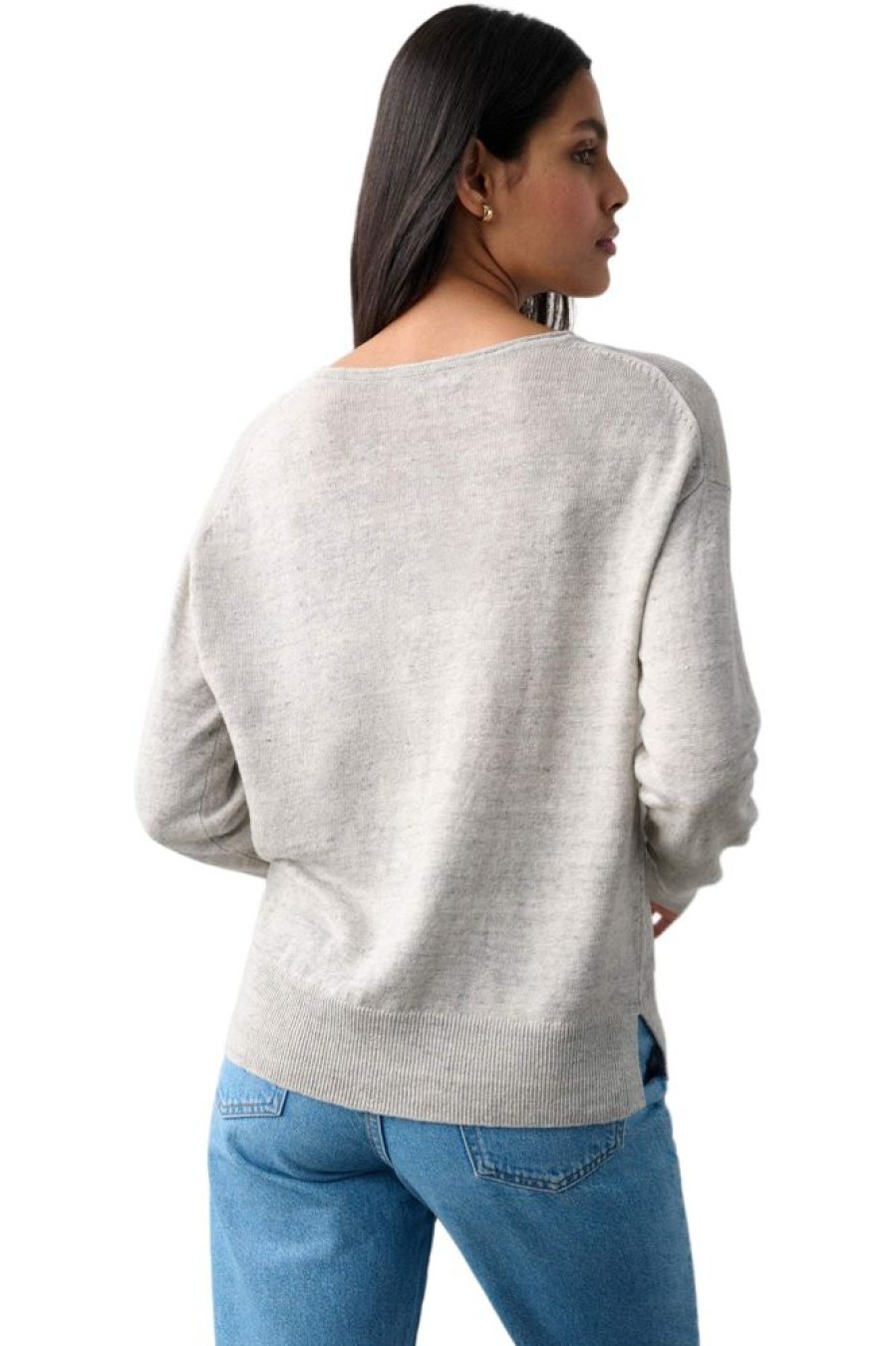 Tops WHITE & WARREN | Warren Linen Rib Trim Crewneck