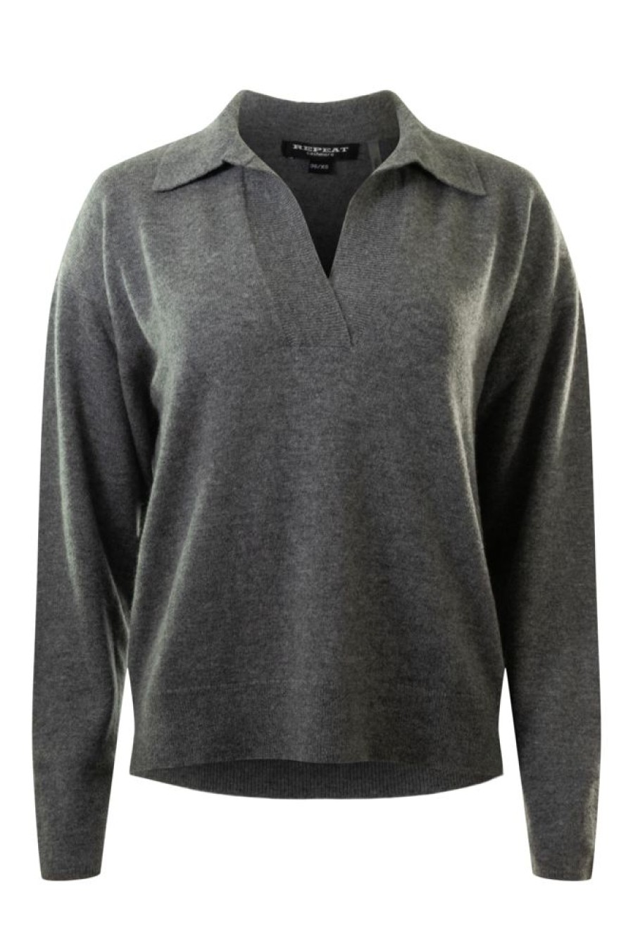 Sweaters REPEAT | Repeat Cashmere Split Neck Polo Sweater Medium Grey