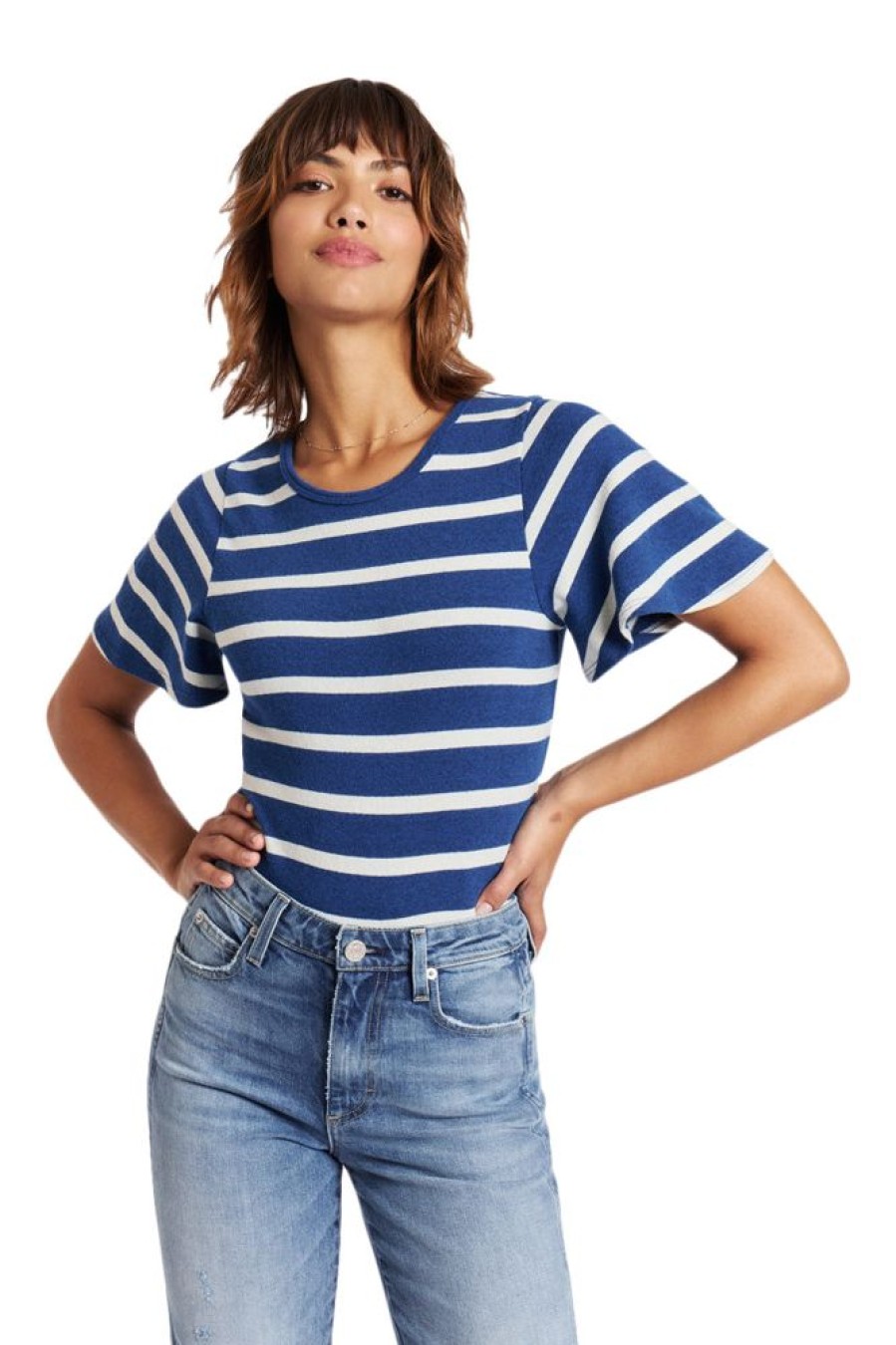 Tops Amo Denim | Amo Denim Sylvie Tee In Natural - Navy Natural/Navy