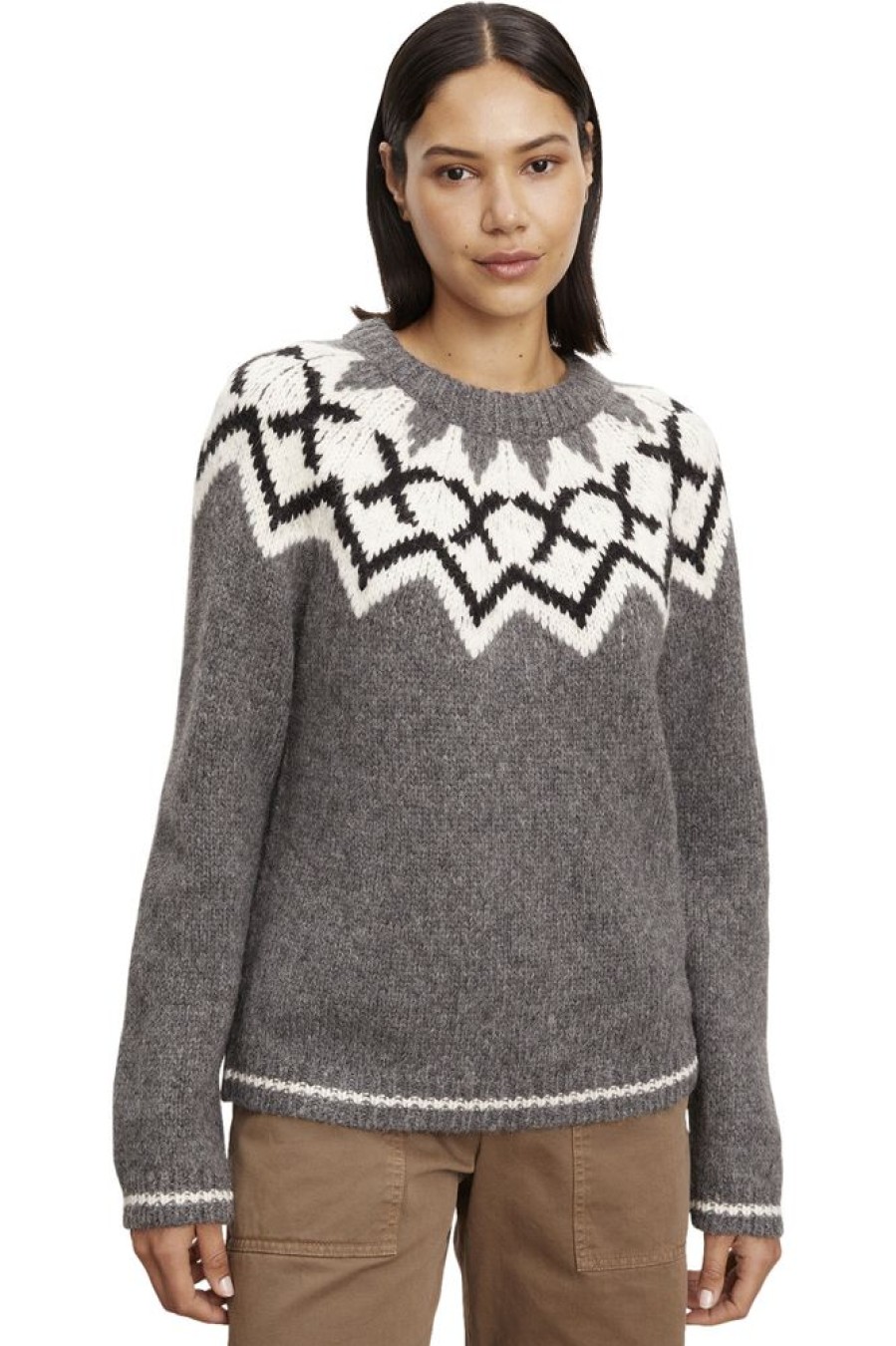 Sweaters VELVET | Velvet Alexa Baby Alpaca Fair Isle Sweater In Medium Heather Grey