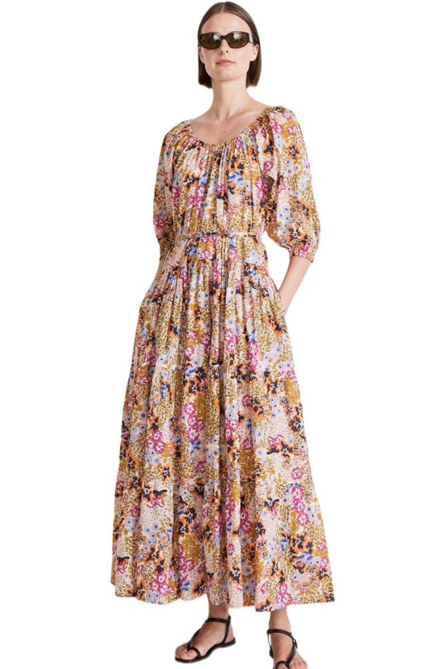 Dresses & Jumpsuits Apiece Apart | Apiece Apart Tilton Tiered Maxi Dress In Multi Wildflowers Cream