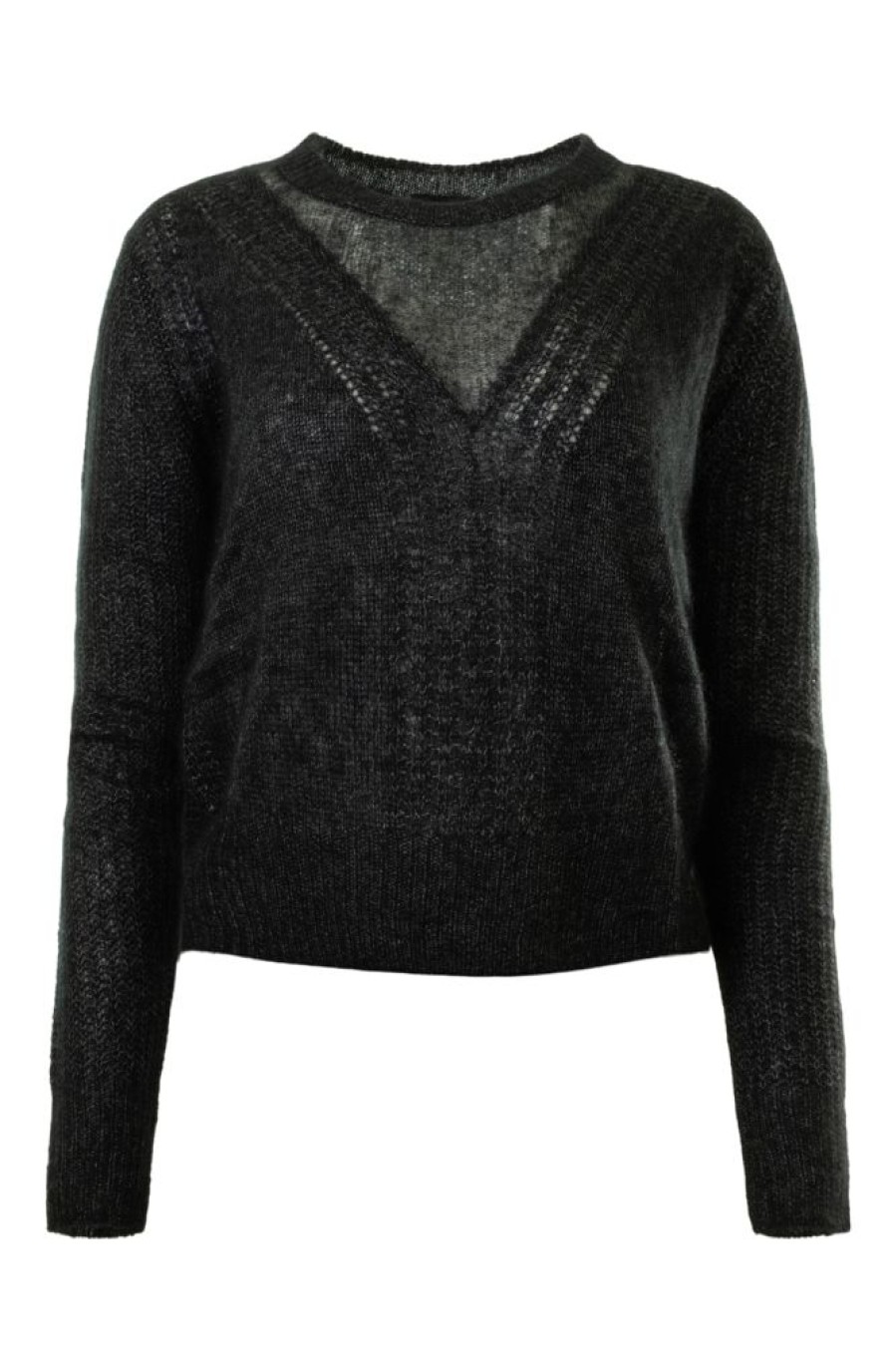 Sweaters AUTUMN CASHMERE | Autumn Cashmere Shaker Cable Crew W/ Sheer Yoke In Black