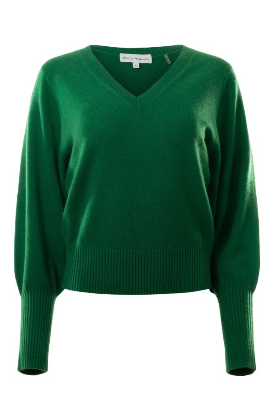 Sweaters WHITE & WARREN | White & Warren Cashmere Blouson Sleeve Vneck Sweater In Jewel Green