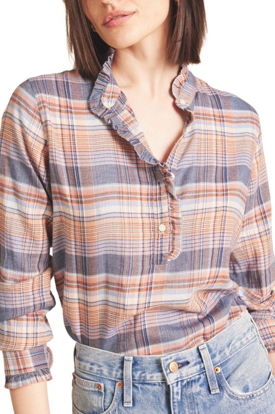 Tops Trovata | Trovata Birds Of Paradis Breezy Blousein Eclipse Plaid