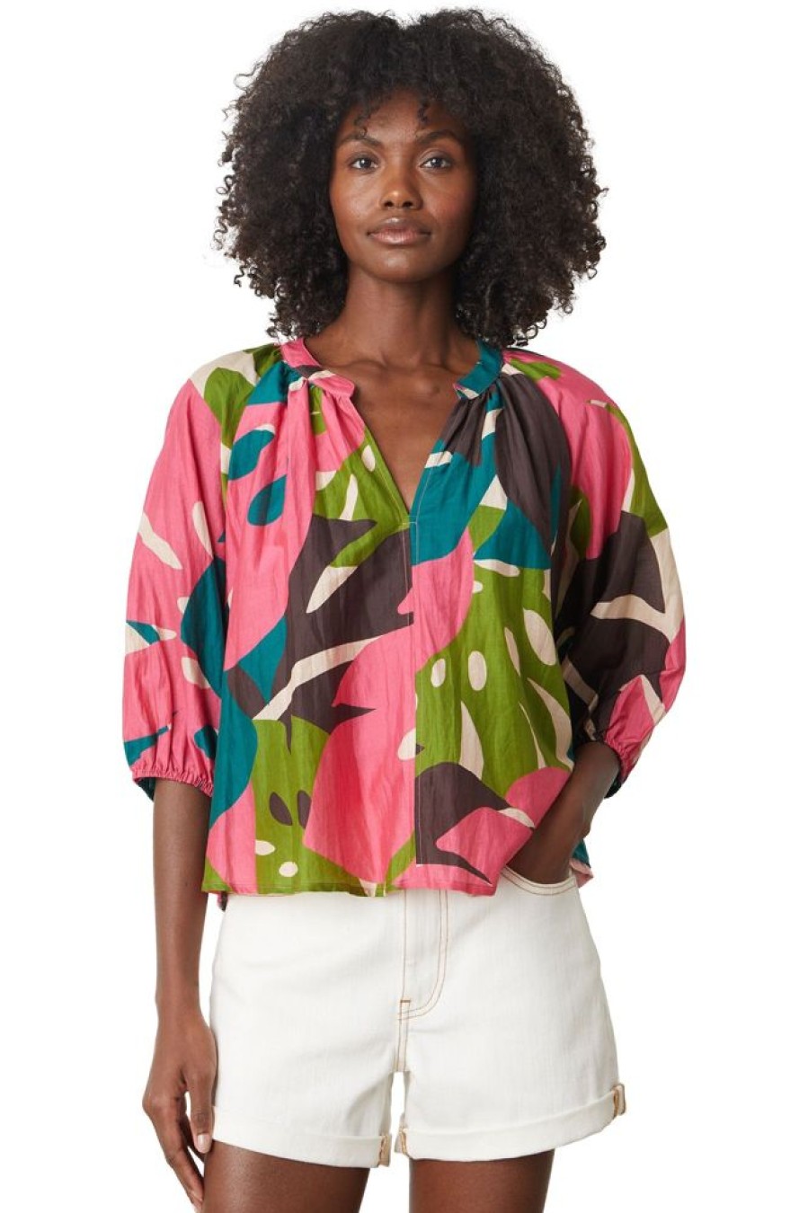 Tops VELVET | Velvet Ariel Printed Silk Top In Multi