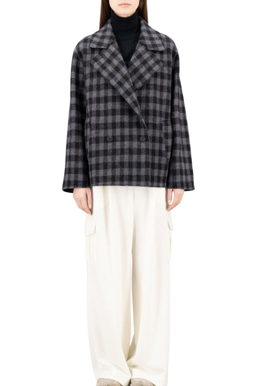 Blazers & Outerwear Harris Wharf London | Harris Wharf London Cropped Jacket Gingham In Grey/Black Grey & Black