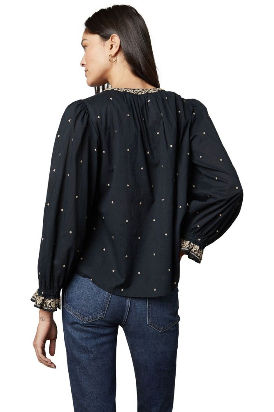 Tops VELVET | Velvet Ania Embroidered Boho Top In Vintage Black