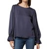 Tops VELVET | Velvet Pari Lux Slub Blouse In Copen