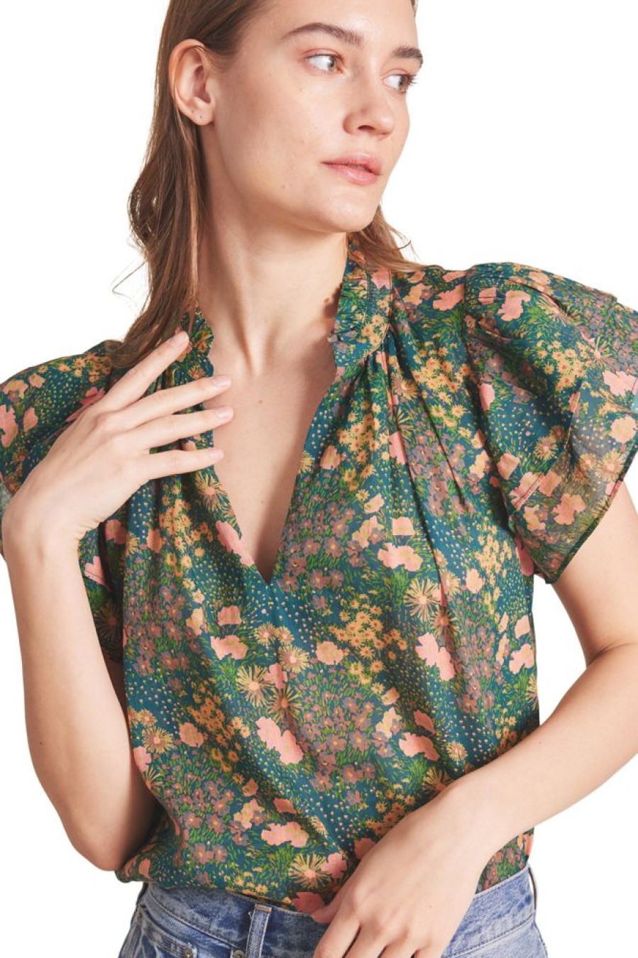 Tops Trovata | Trovata Birds Of Paradis Clover Blouse In Woodbine Cluster