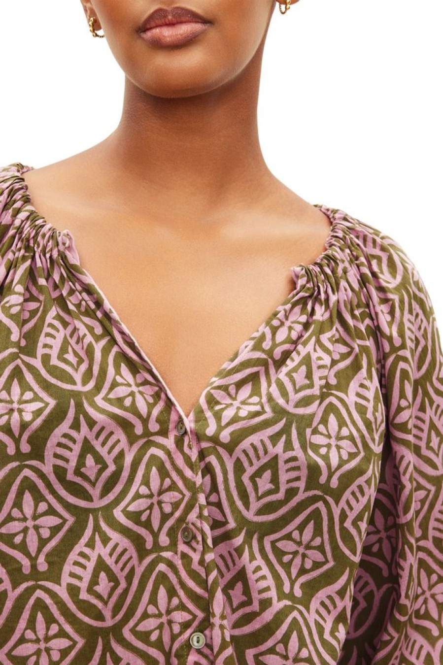 Tops VELVET | Velvet Marian Mosaic Cotton Print Top In Rose