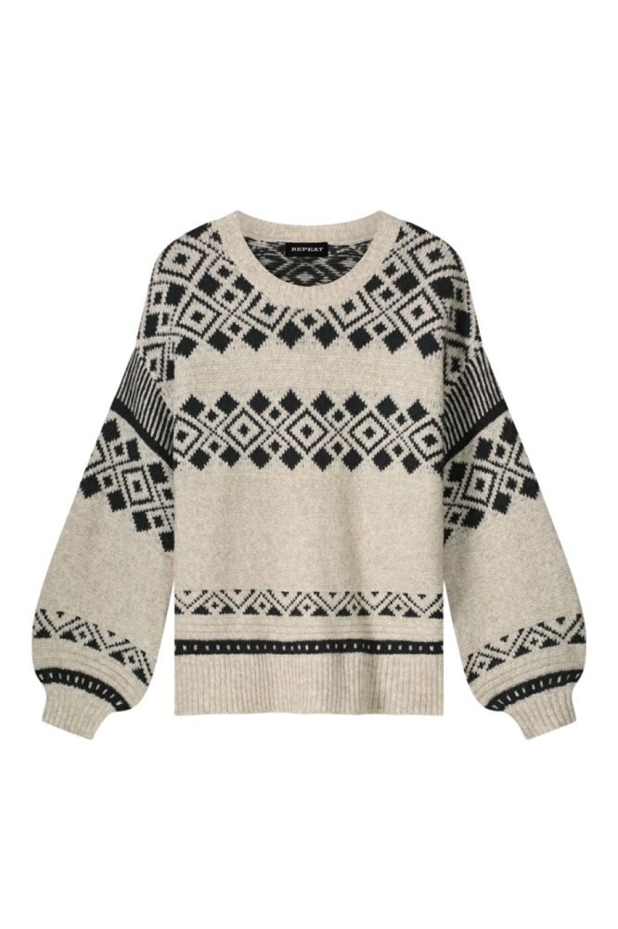 Sweaters REPEAT | Repeat Cashmere Italian Yarn Intarsia Knit Sweater In Sand