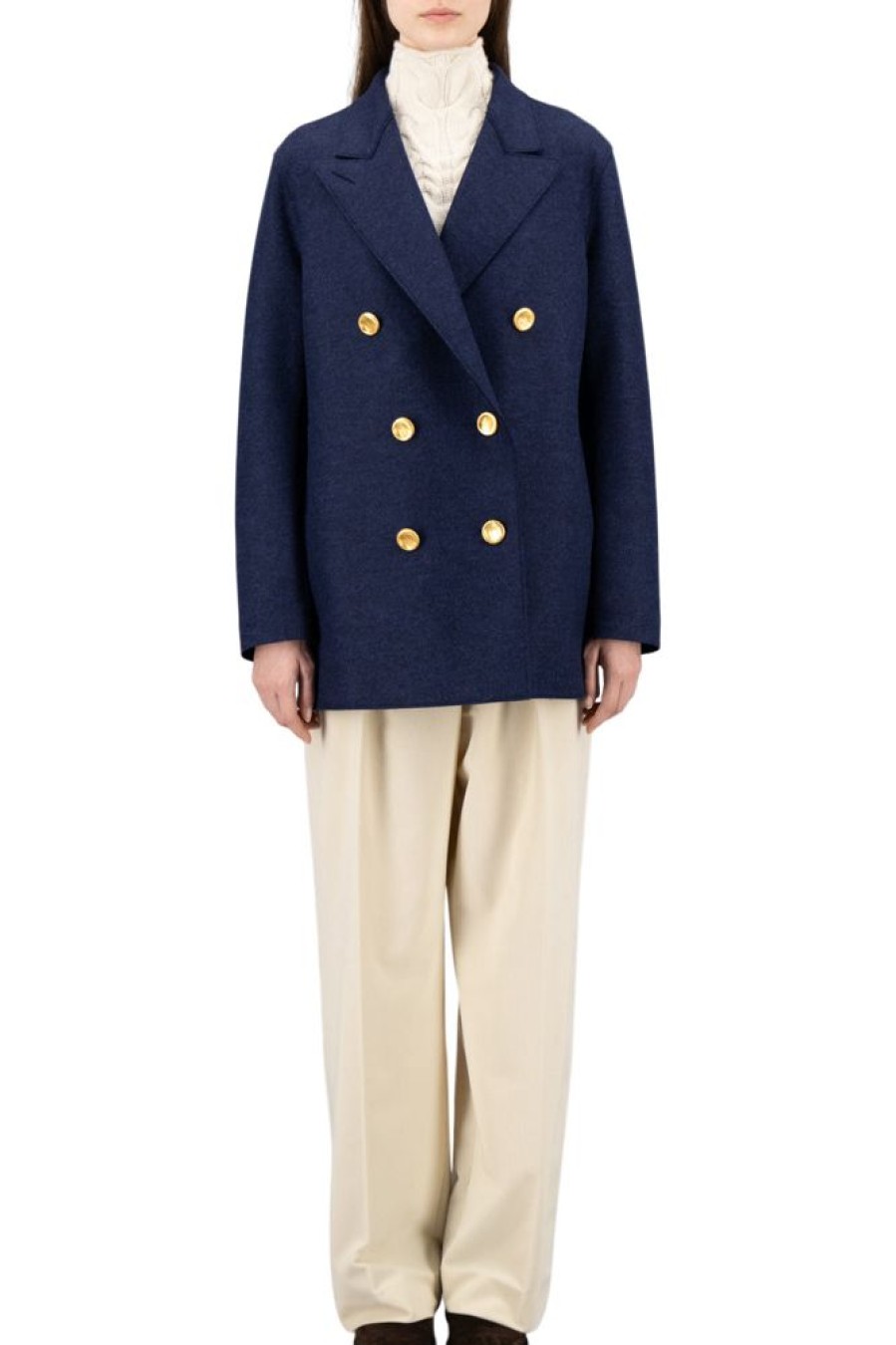 Blazers & Outerwear Harris Wharf London | Harris Wharf London Slouchy Peacoat In Blue Mouline