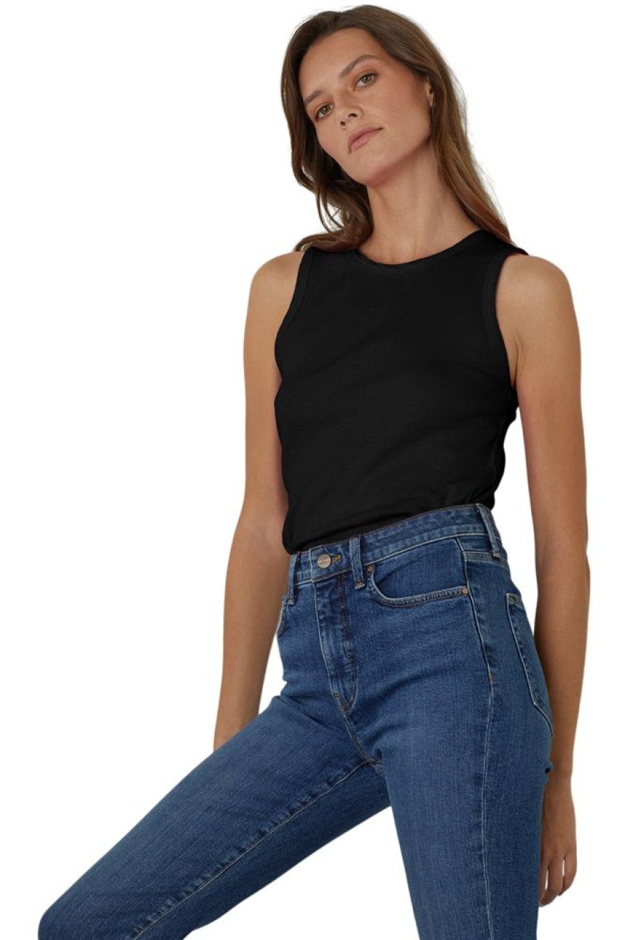 Tops VELVET | Velvet Maxie Slub Muscle Tee In Black