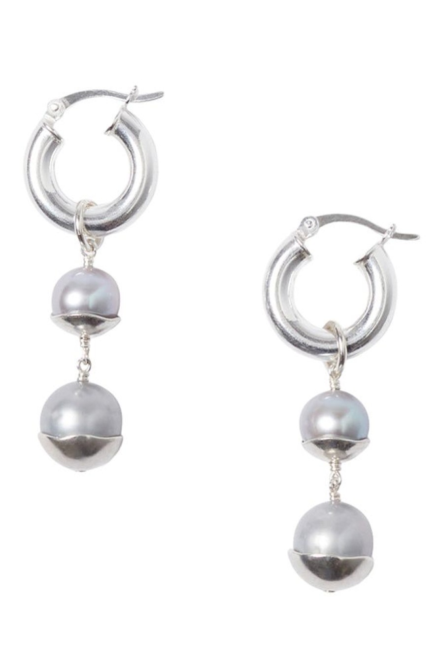 Jewelry CHAN LUU INC. | Chan Luu Silver Dipped Tiered Hoop Earrings In Grey Pearl