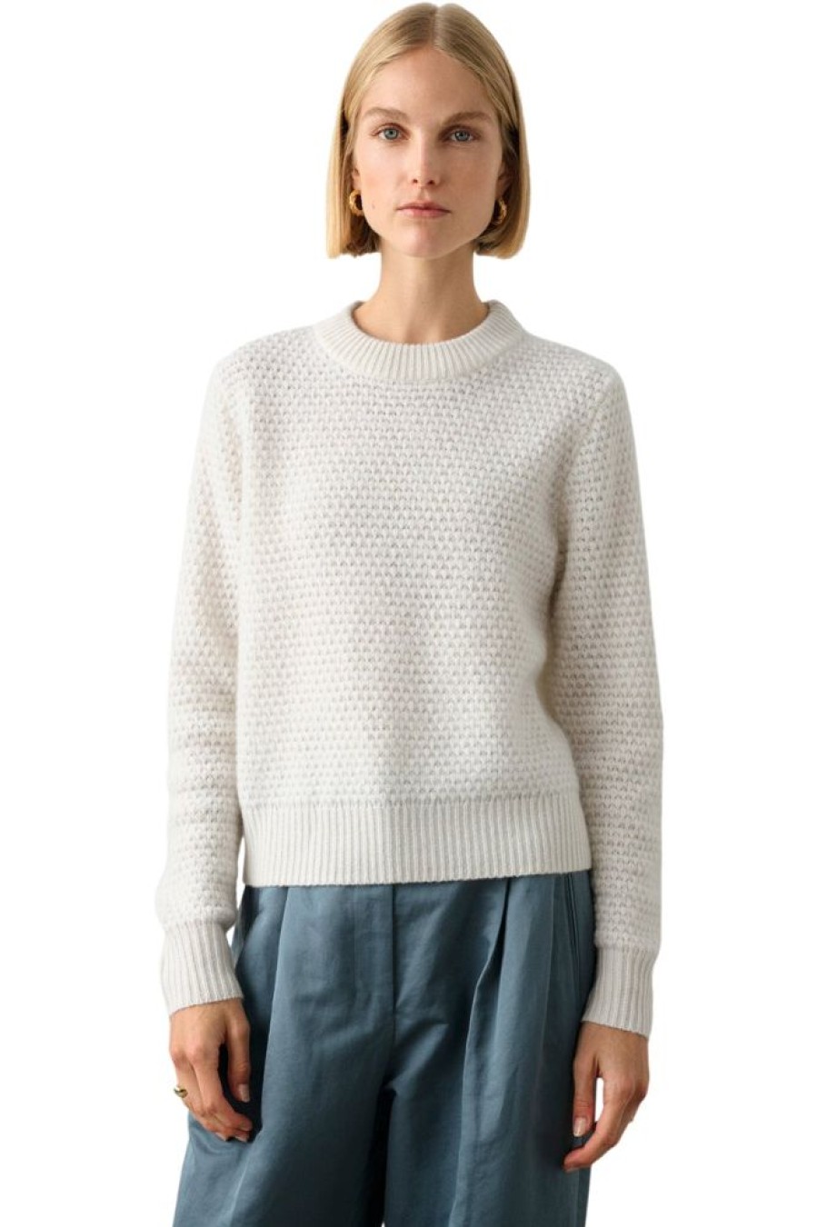 Sweaters WHITE & WARREN | White & Warren Cashmere Textured Crewneck In Soft White