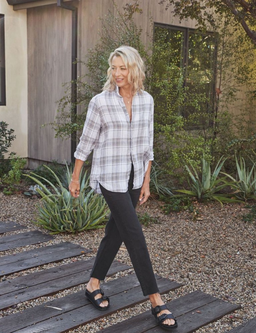 Tops Frank & Eileen | Frank & Eileen Eileen Relaxed Button Down In Grey, Sand Plaid Grey Sand Plaid