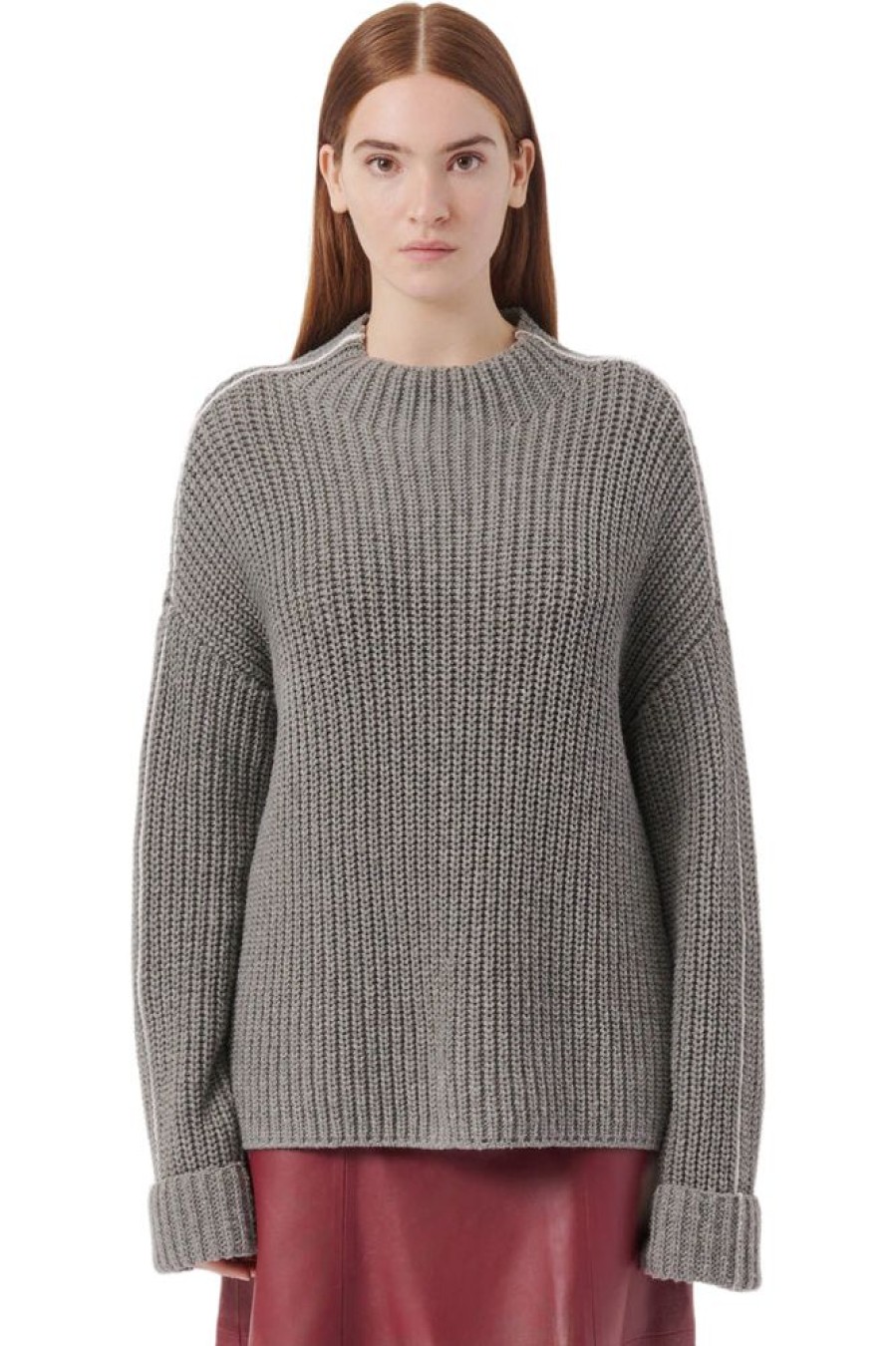 Sweaters ATM AnthonyThomas Melillo | Atm Merino Wool Blend Chunky Rib Sweater In Heather Grey