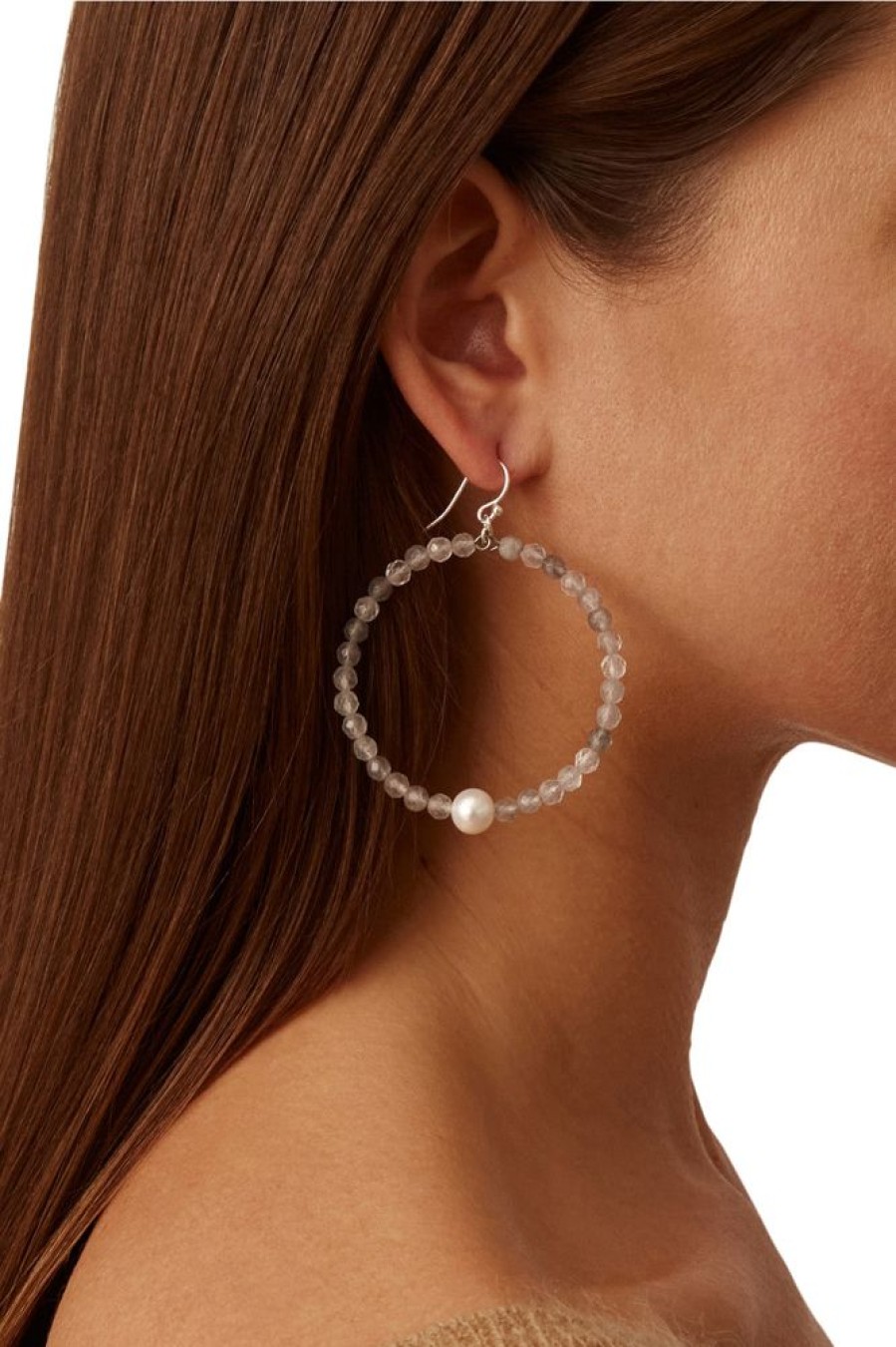 Jewelry CHAN LUU INC. | Chan Luu Grand Hoop Earrings In Grey Cloudy Quartz