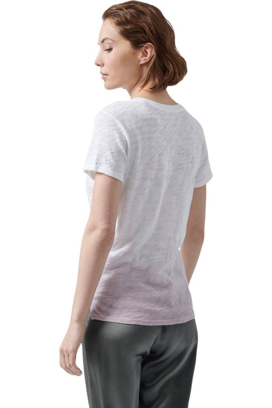 Tops ATM AnthonyThomas Melillo | Atm Slub Jersey Schoolboy Crew Neck Tee In Deep Lilac Combo