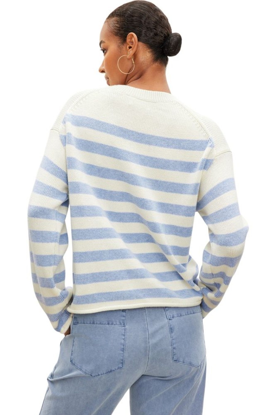 Sweaters VELVET | Velvet Lex Cotton Cashmere Striped Crew In Milk Blue