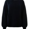 Sweaters REPEAT | Repeat Cashmere Textured Cashmere Sweater With Puff Sleeves In Navy