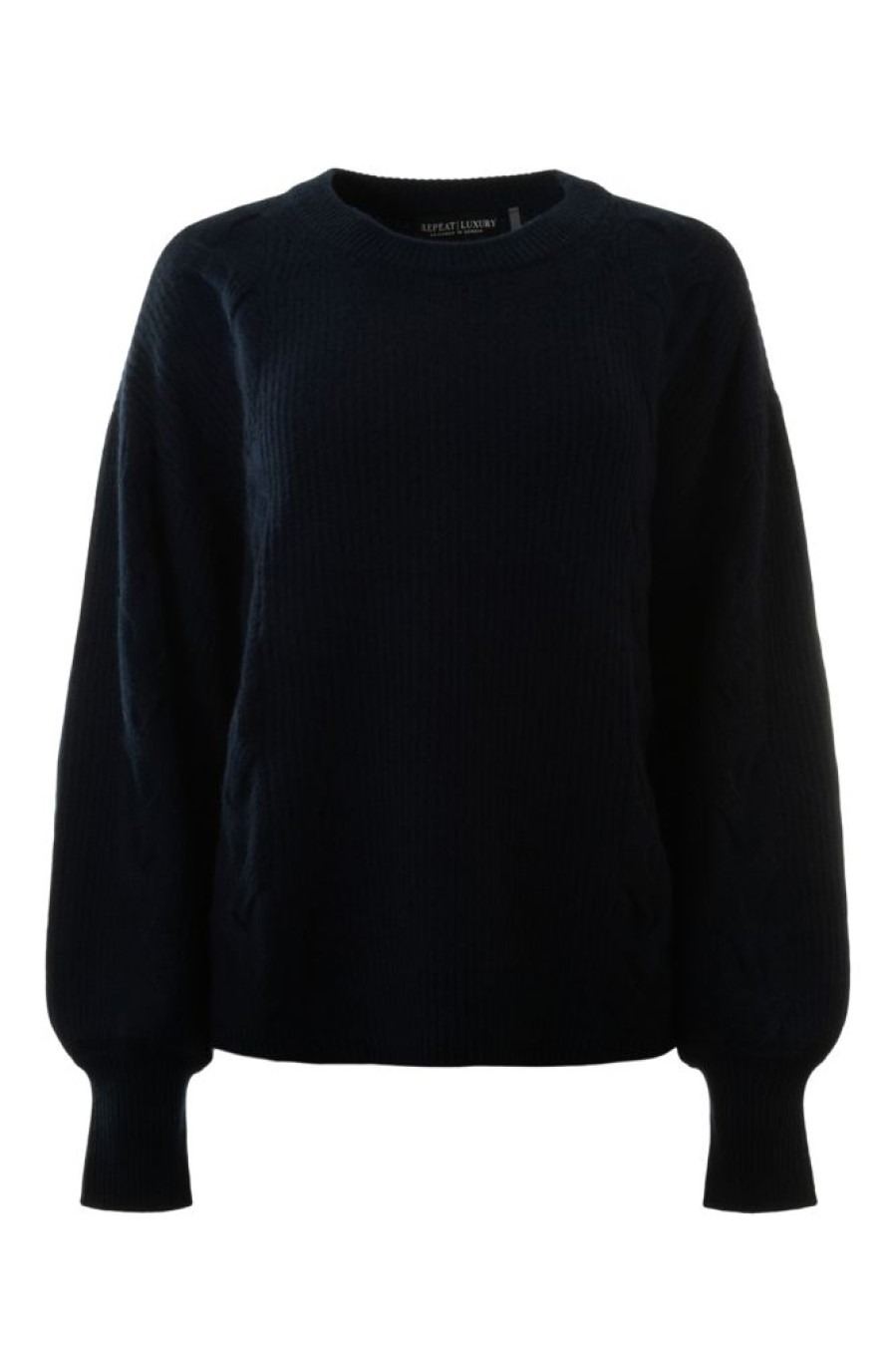 Sweaters REPEAT | Repeat Cashmere Textured Cashmere Sweater With Puff Sleeves In Navy