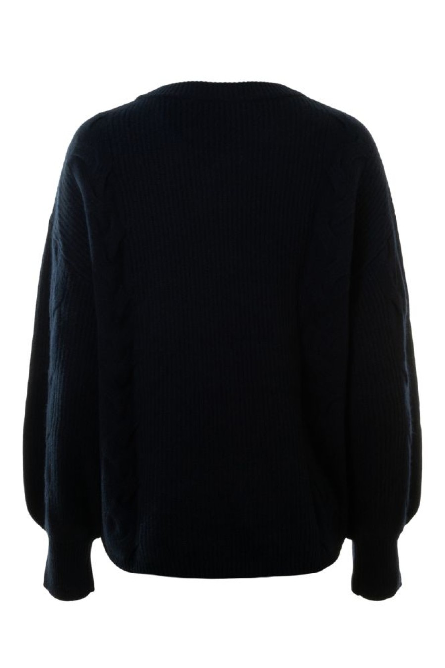 Sweaters REPEAT | Repeat Cashmere Textured Cashmere Sweater With Puff Sleeves In Navy