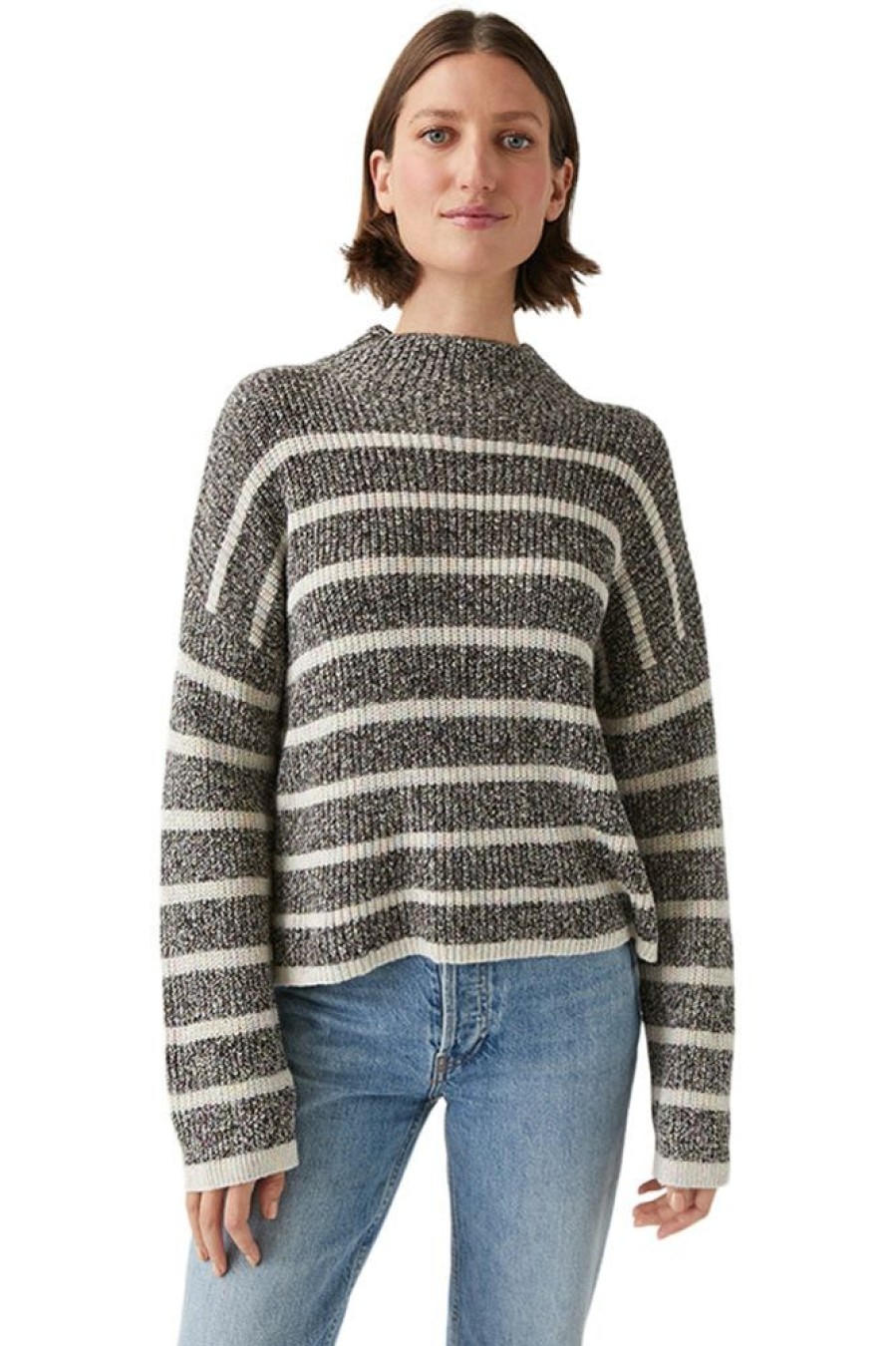 Sweaters MICHAEL STARS | Michael Stars Candice Funnel Neck Sweater In Black-Chalk