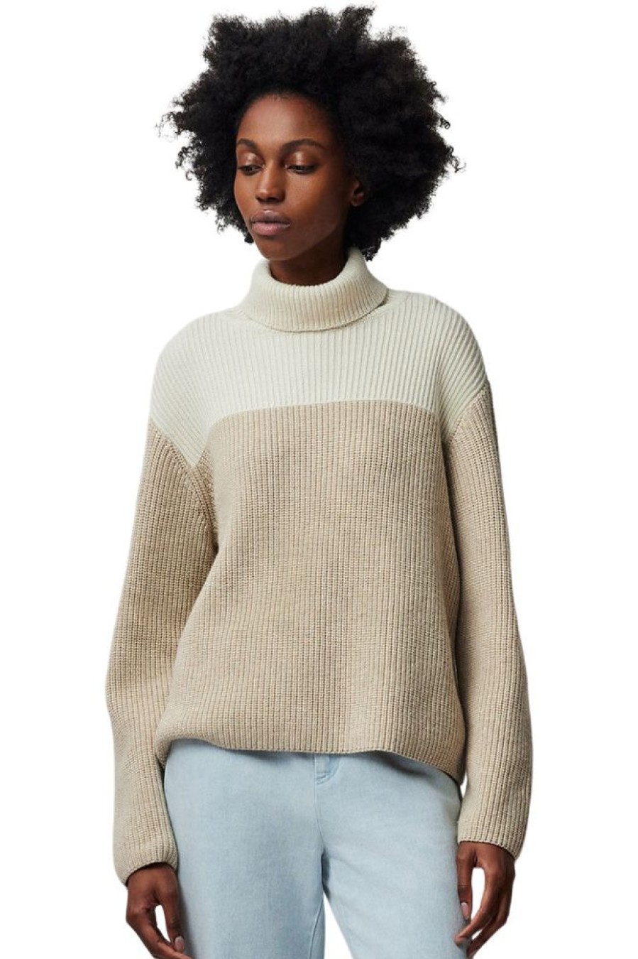 Sweaters ATM AnthonyThomas Melillo | Atm Wool Blend Colorblock Turtleneck Sweater In Beige Combo