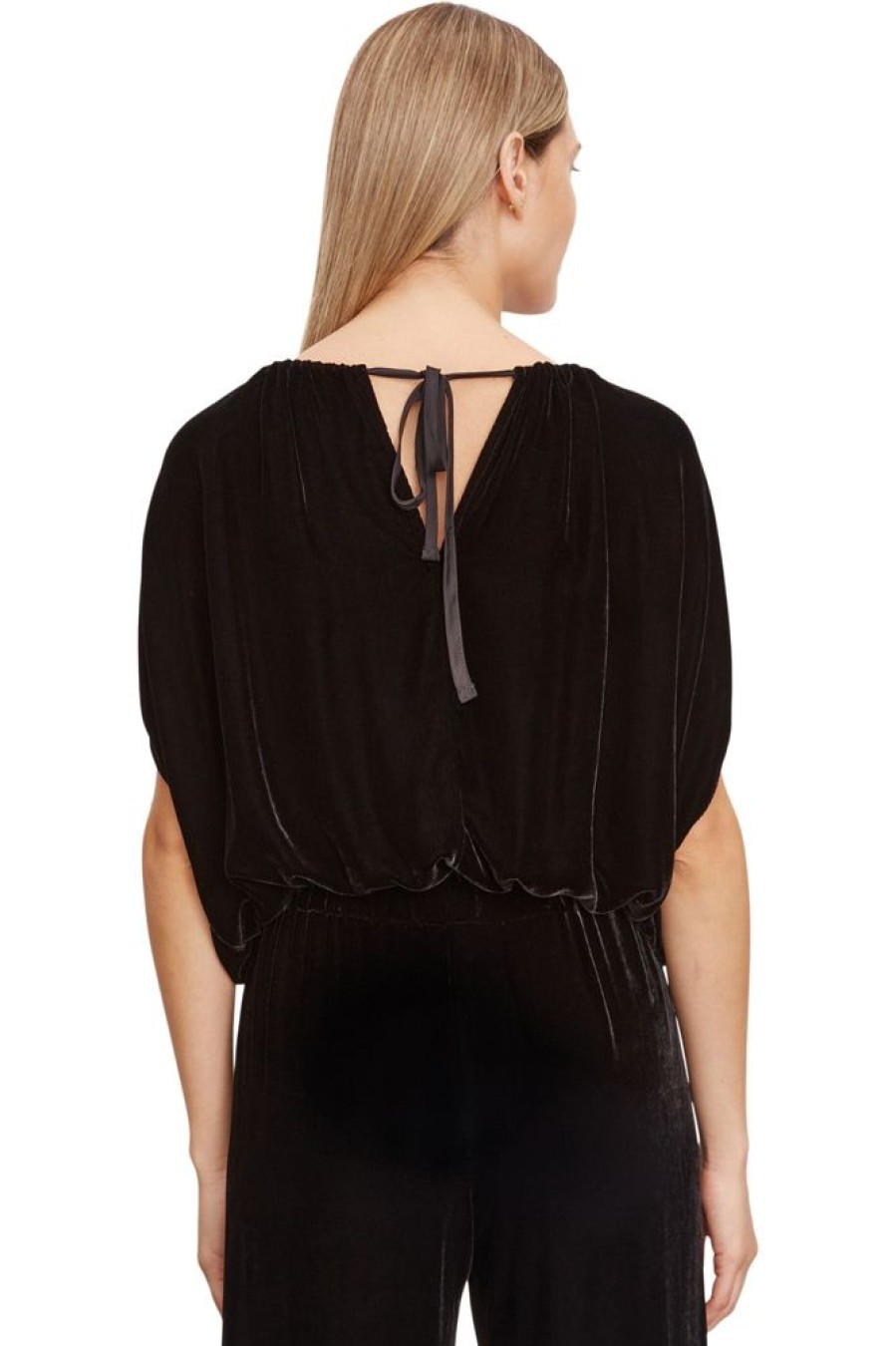 Tops VELVET | Velvet Noa Silk Velvet Wedge Blouse In Black