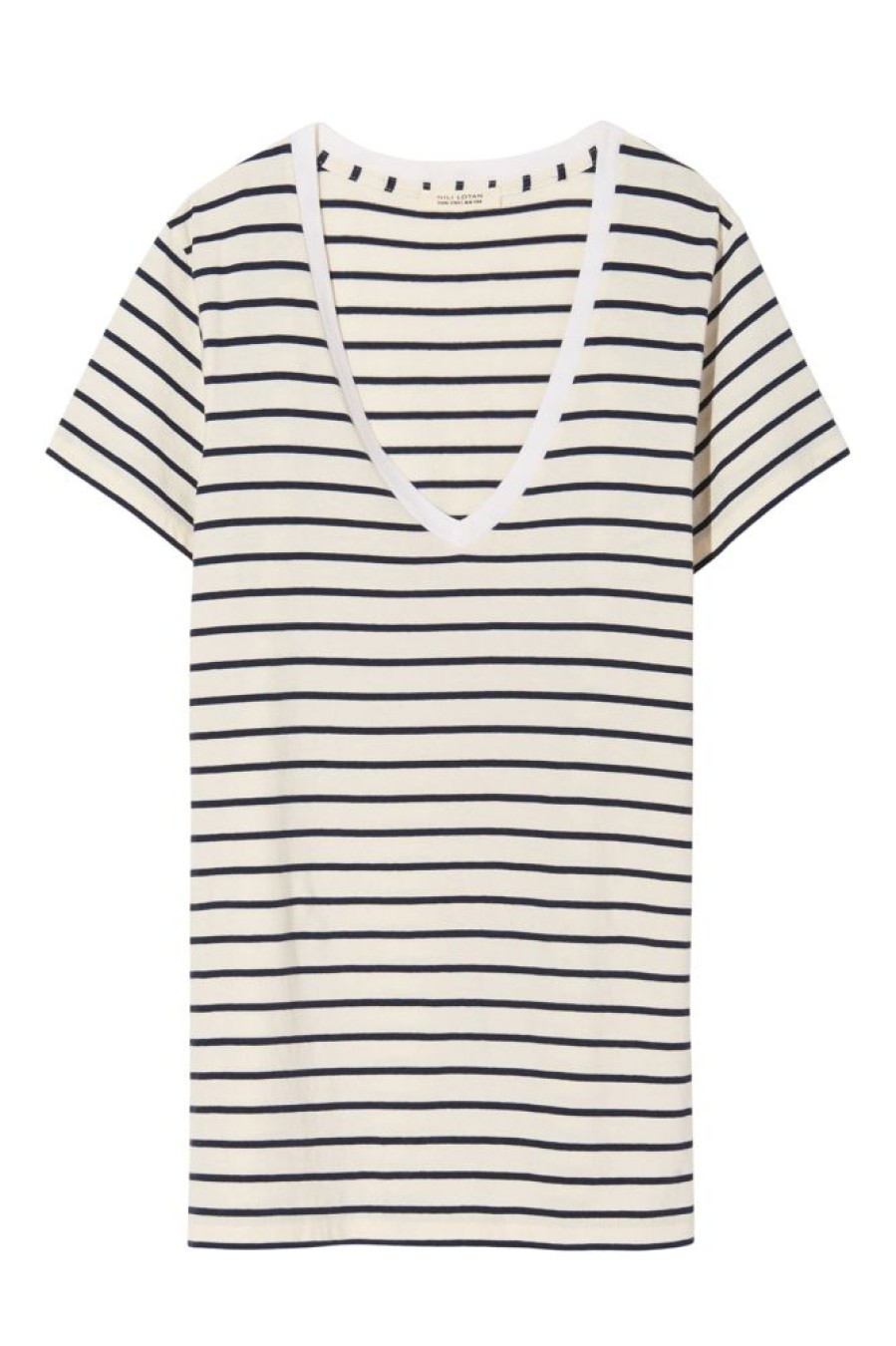 Tops NILI LOTAN | Nili Lotan Carol V-Neck Tshirt In Navy-Natural