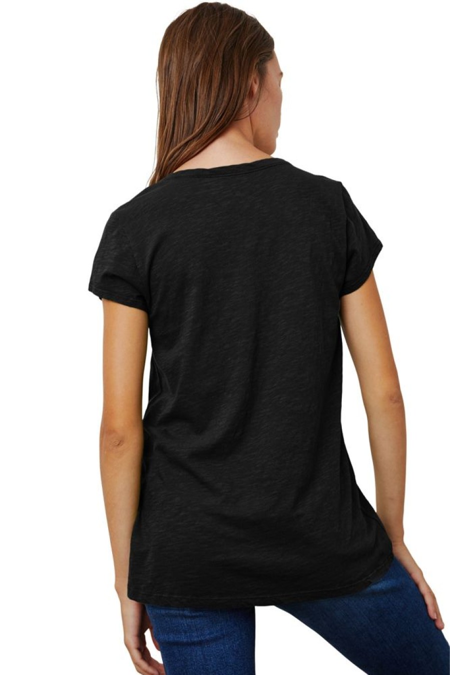 Tops VELVET | Velvet Kira Short Sleeve Soft V-Neck Tee In Black