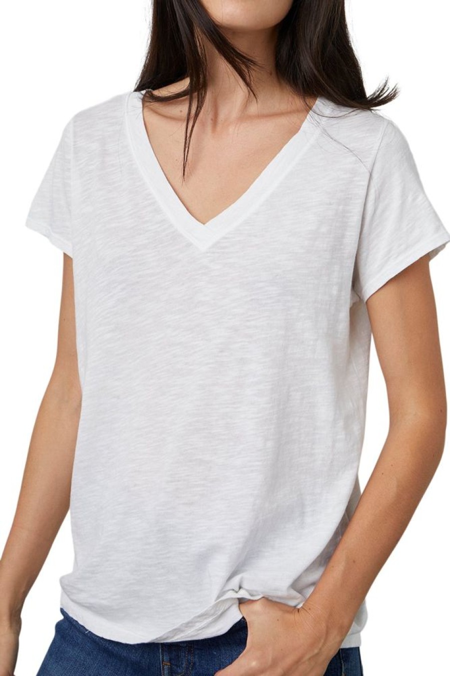 Tops VELVET | Velvet Jilian Original Slub V-Neck Tee