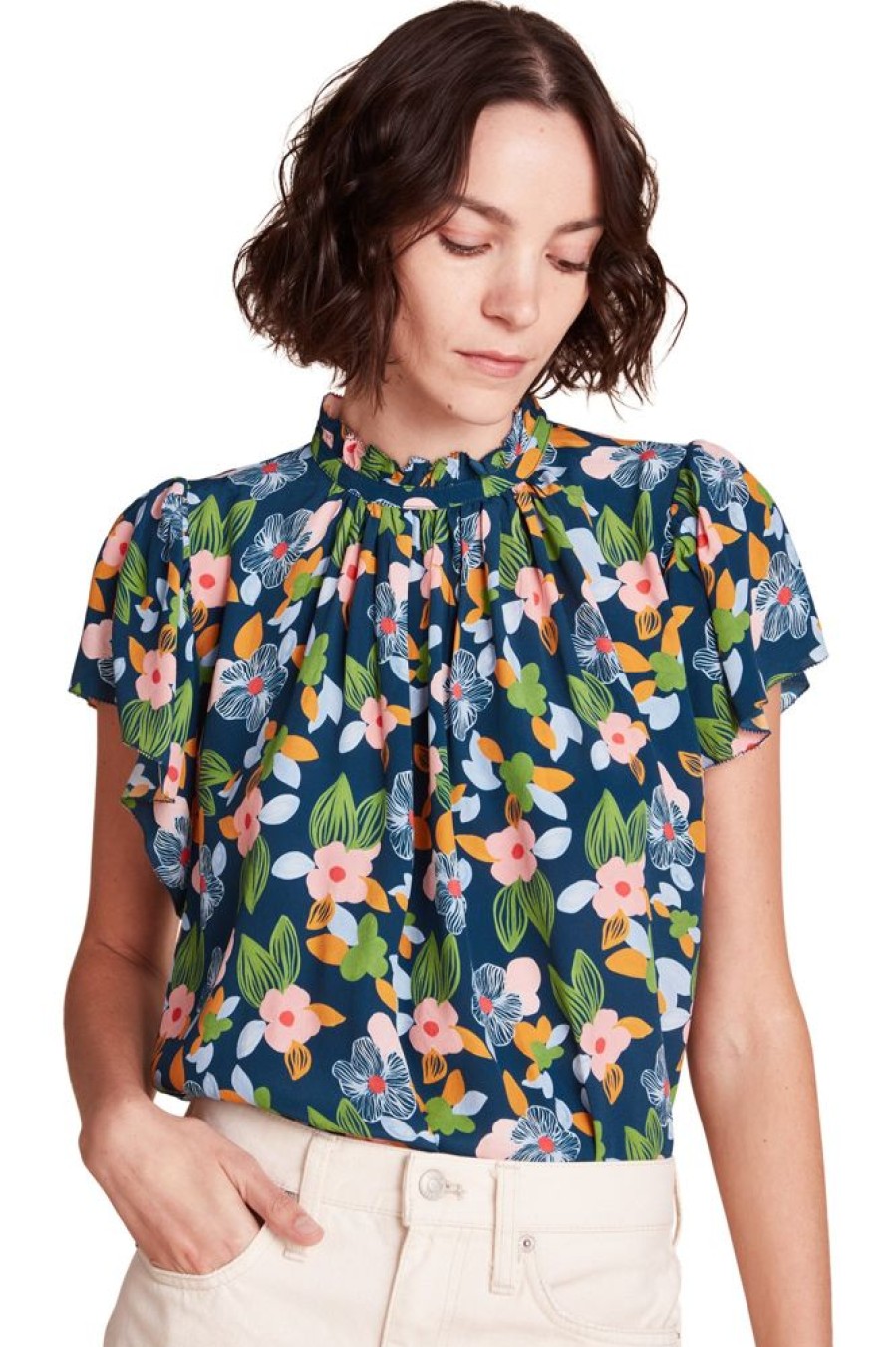 Tops Trovata | Trovata Birds Of Paradis Carla Highneck Top In Wild Hibiscus