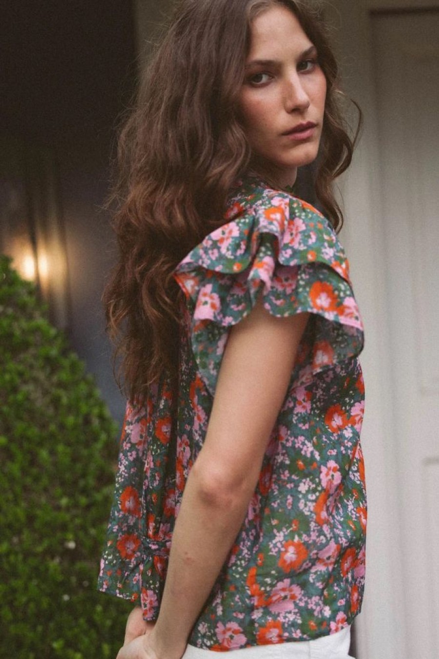 Tops Trovata | Trovata Birds Of Paradis Clover Blouse In Camellia Shrub