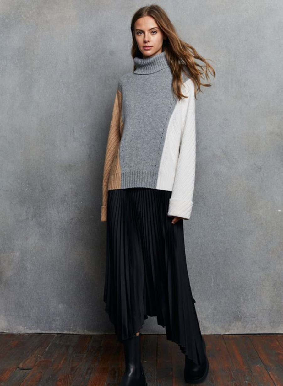 Sweaters AUTUMN CASHMERE | Autumn Cashmere Color Block Turtleneck Sweater In Nickel Combo