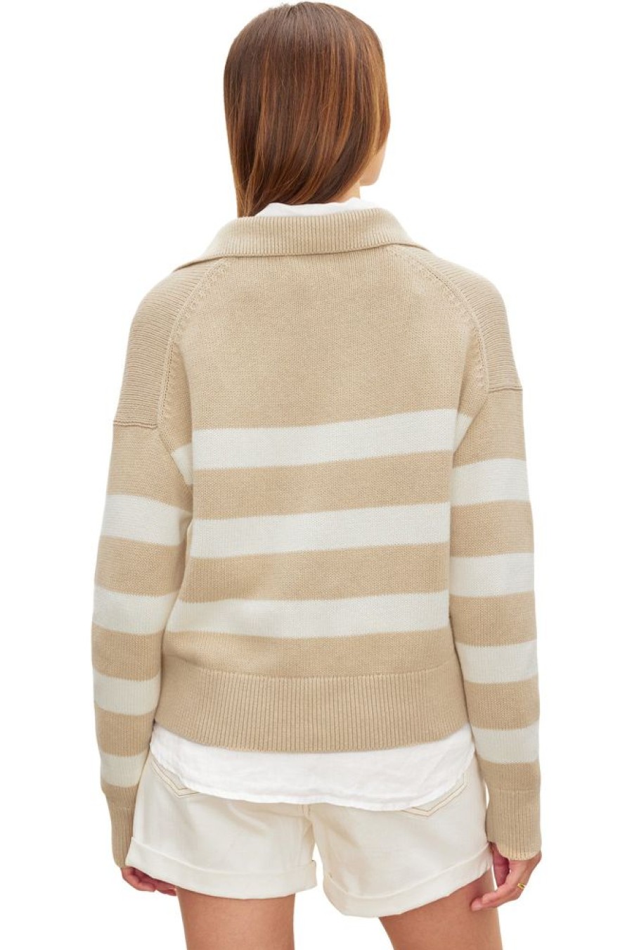 Sweaters VELVET | Velvet Lucie Striped Polo Sweater In Sable Milk