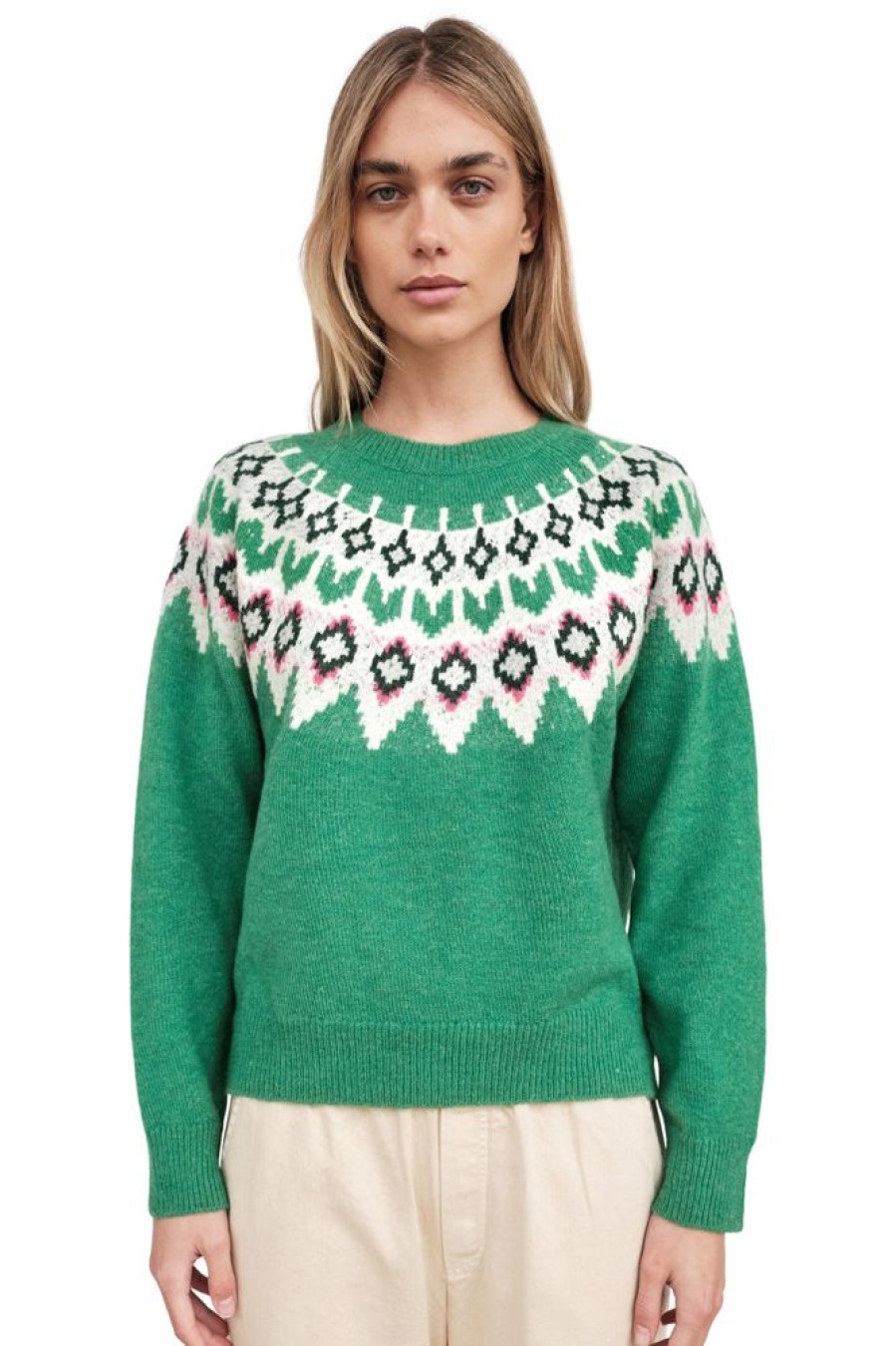 Sweaters SUNDRY | Sundry Fairisle Crewneck Sweater In Jade