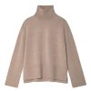 Sweaters WHITE & WARREN | White & Warren Merino Cashmere Ribbed Trim Standneck In Fawn Heather