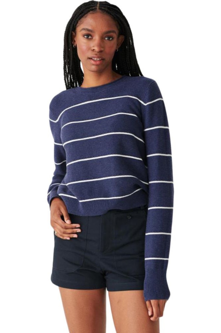 Sweaters WHITE & WARREN | White & Warren Superfine Coton Striped Crewneck In Ink-White