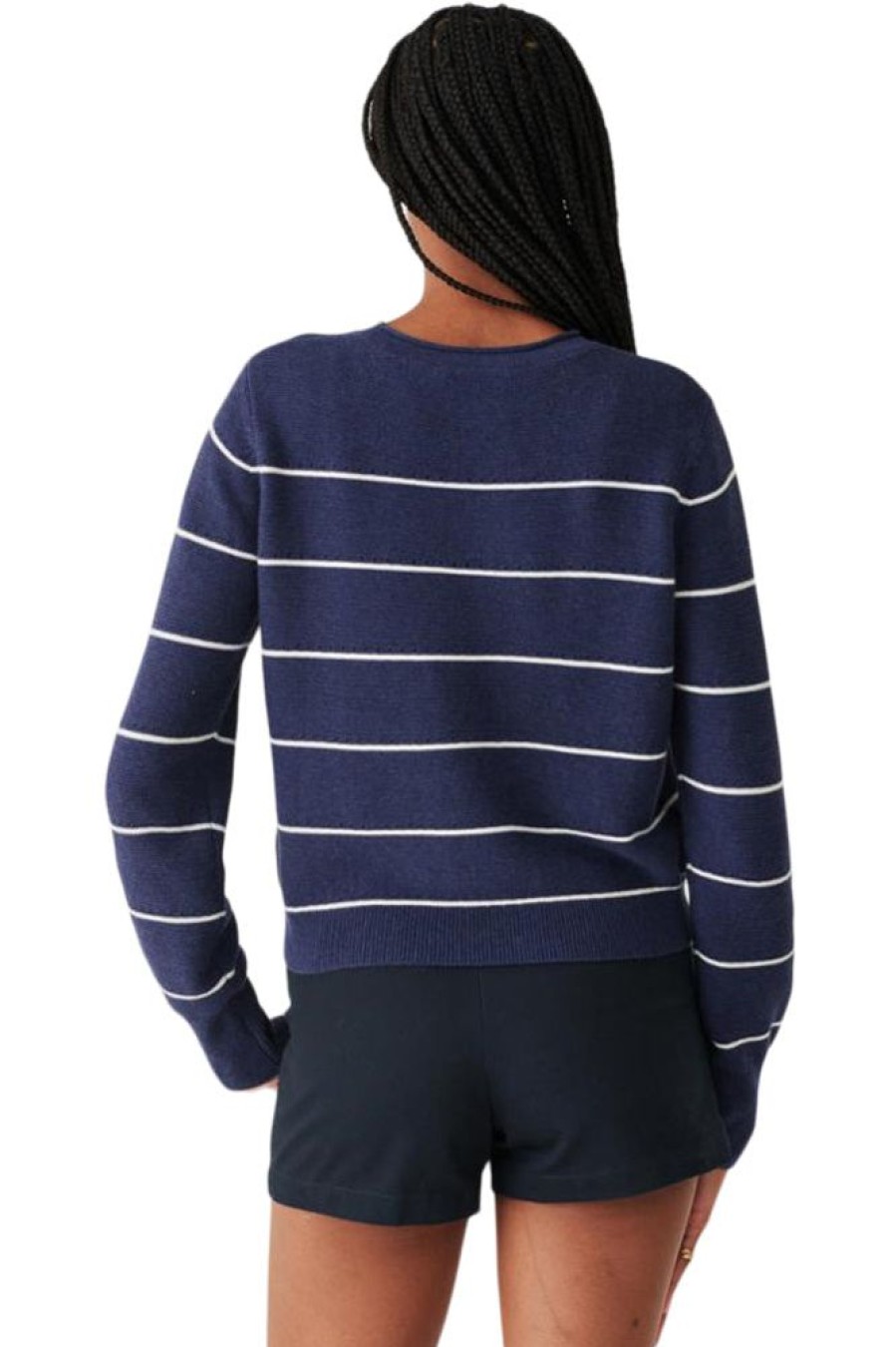 Sweaters WHITE & WARREN | White & Warren Superfine Coton Striped Crewneck In Ink-White