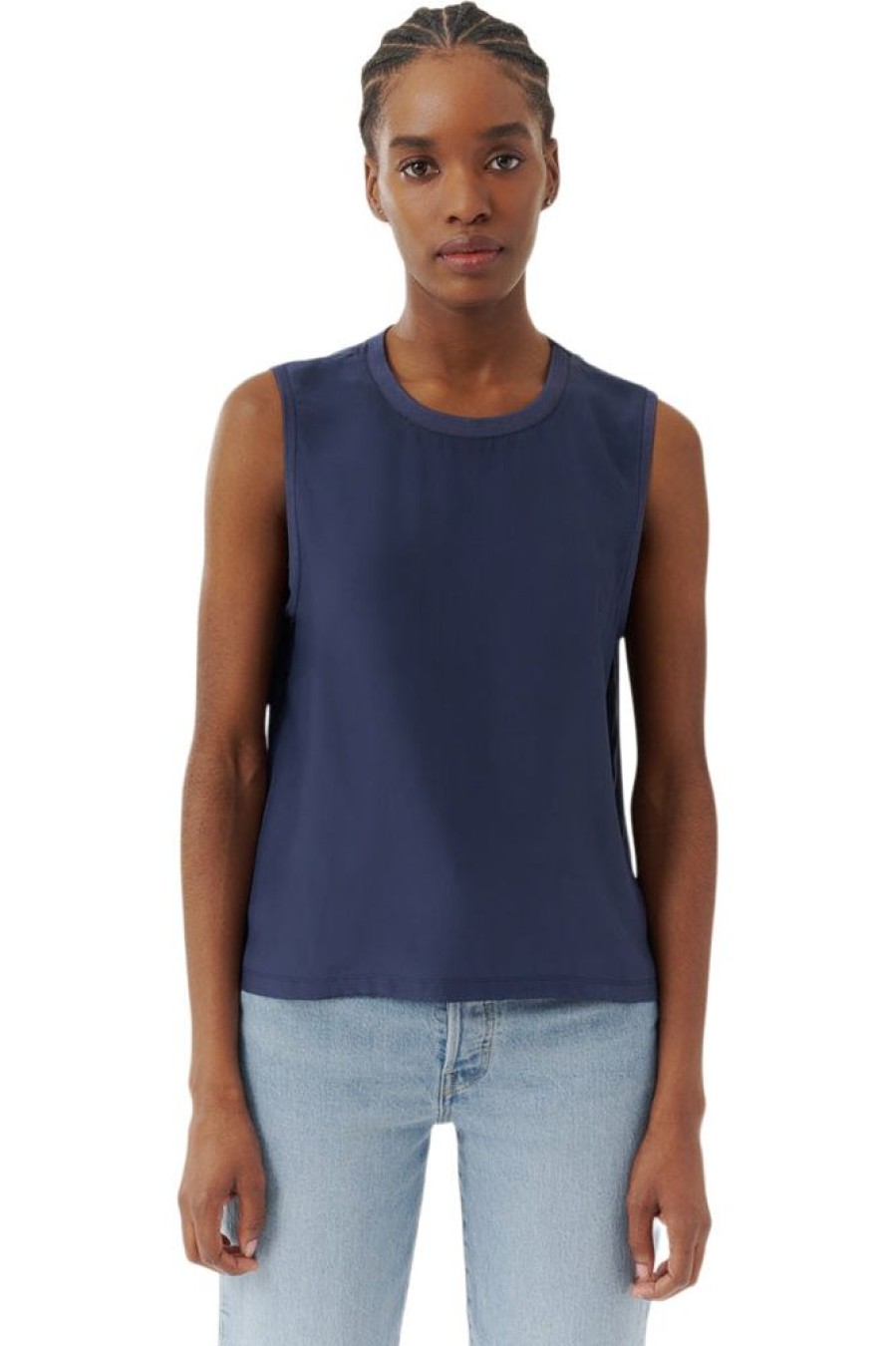 Tops ATM AnthonyThomas Melillo | Atm Silk Charmeuse Muscle Tee In Dark Navy True Navy