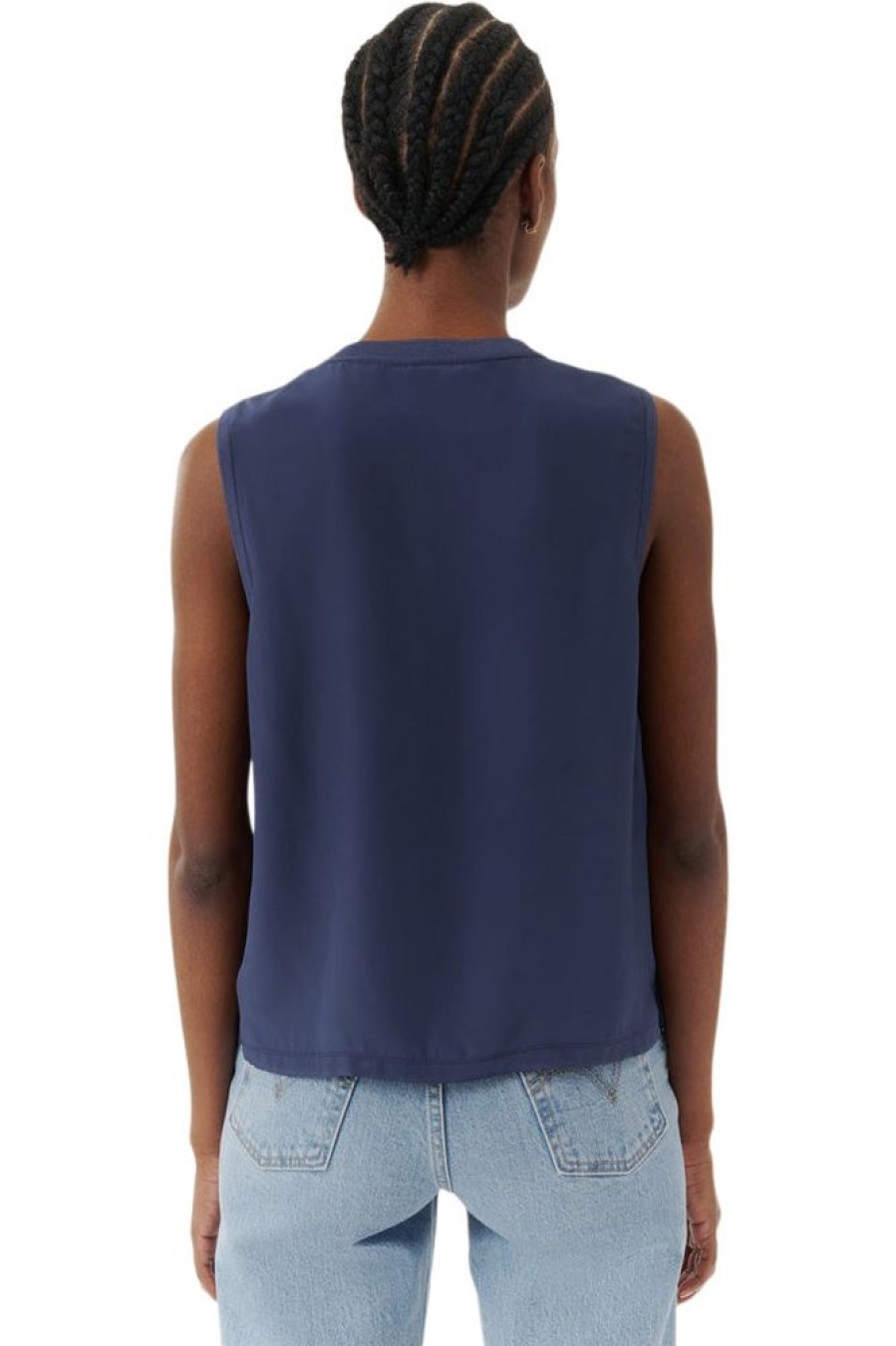 Tops ATM AnthonyThomas Melillo | Atm Silk Charmeuse Muscle Tee In Dark Navy True Navy