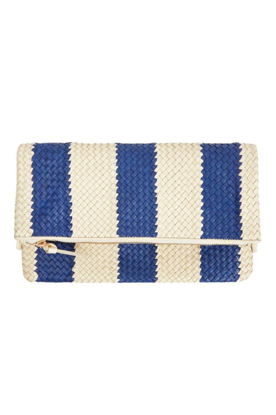 Accessories CLARE V. | Clare V. Foldover Clutch With Tabs In Indigo & Cream Woven Racing Stripes