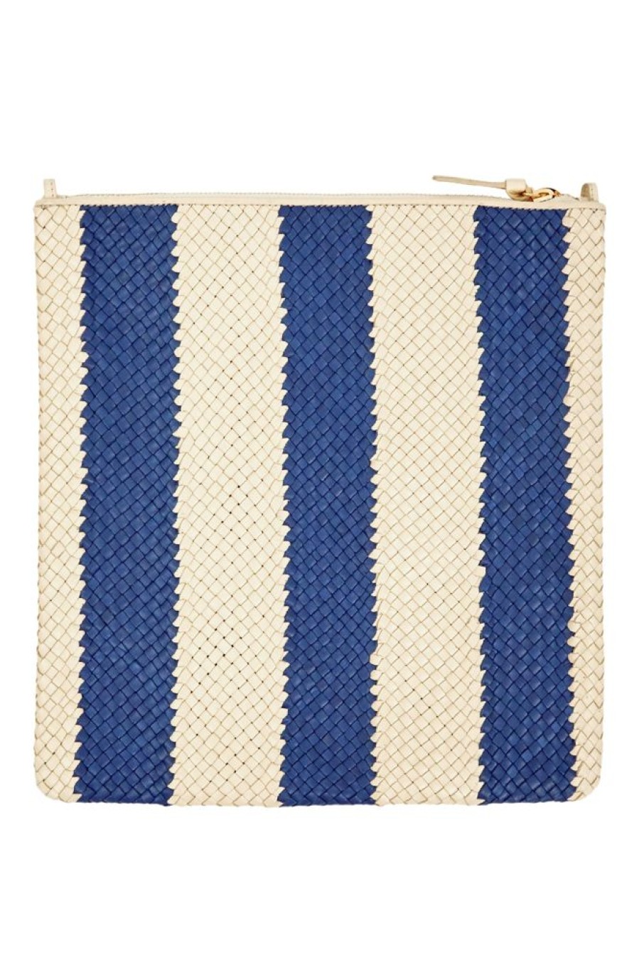 Accessories CLARE V. | Clare V. Foldover Clutch With Tabs In Indigo & Cream Woven Racing Stripes